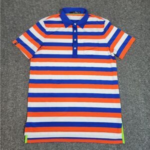 Rlx Ralph Lauren Golf Polo Shirt Size M  Blue Orange White Striped Short Sleeve